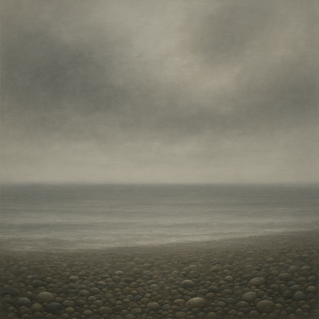 Overcast Coastal Fog & Wet Pebble Shingle No. 23 Oil Painting 100% Hand Painted Oil on Belgian Linen Canvas, Original Fine Art Wall Decor