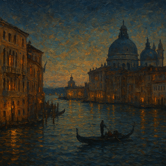 Vintage Venetian Grand Canal at Twilight Oil Painting - 100% Hand-Painted Master Oil Painting