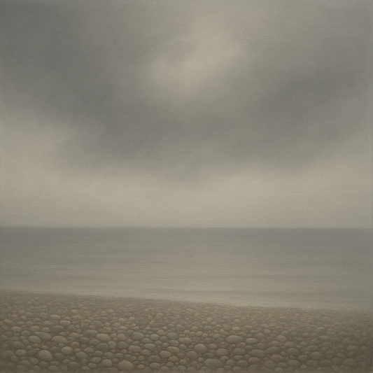 Overcast Coastal Fog & Wet Pebble Shingle No. 17 Oil Painting 100% Hand Painted Oil on Belgian Linen Canvas, Original Fine Art Wall Decor