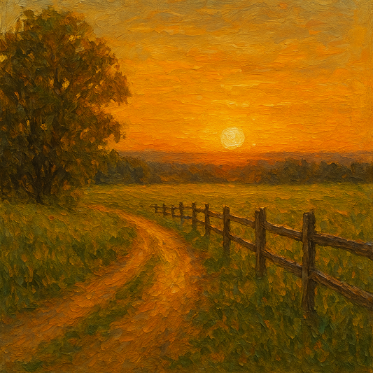 Golden Hour Country Lane & Fence No. 4 Oil Painting - 100% Hand-Painted Master Oil Painting