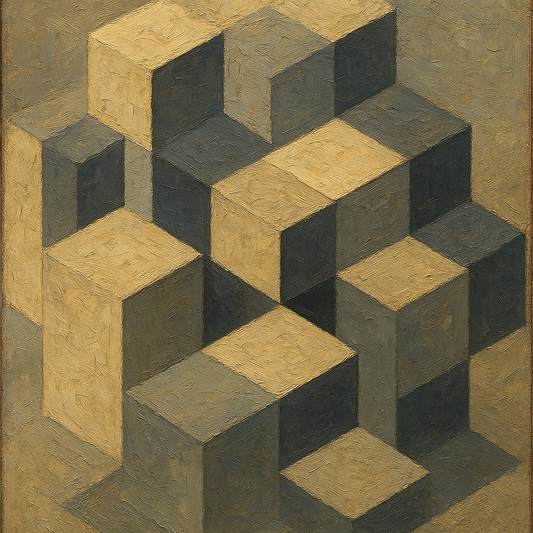 Isometric Modernist Cube Abstraction No. 3 Oil Painting - 100% Hand-Painted Master Oil Painting