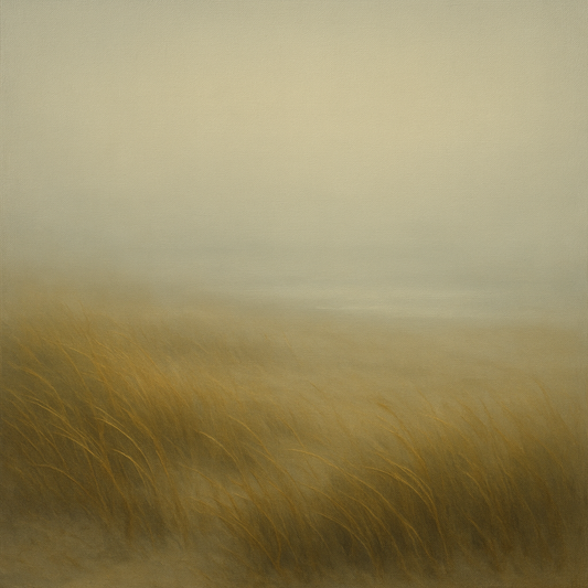 Silent Dune Grass in November Sea Fog No. 21 Oil Painting 100% Hand Painted Oil on Belgian Linen Canvas, Original Fine Art Wall Decor