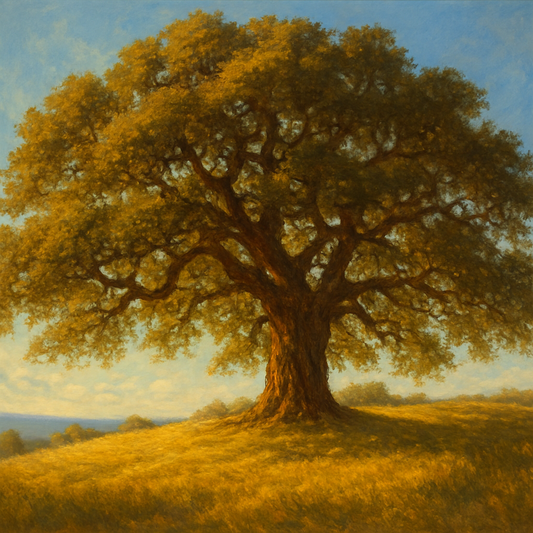 Old Oak Tree on Sunlit Meadow Ridge No. 10 Fine Art Oil Painting - View 1
