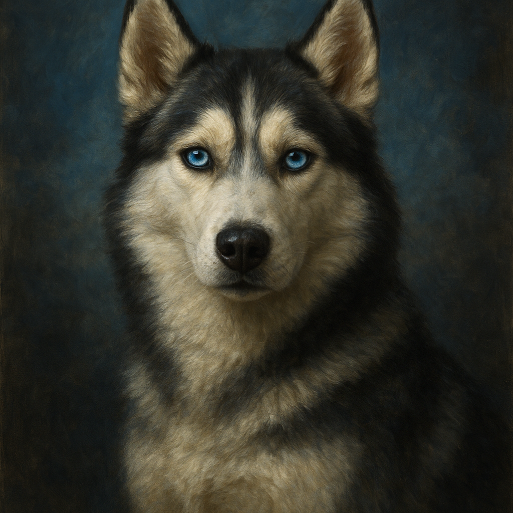 Siberian Husky with Luminous Ice Blue Eyes No. 8 Fine Art Oil Painting - View 1