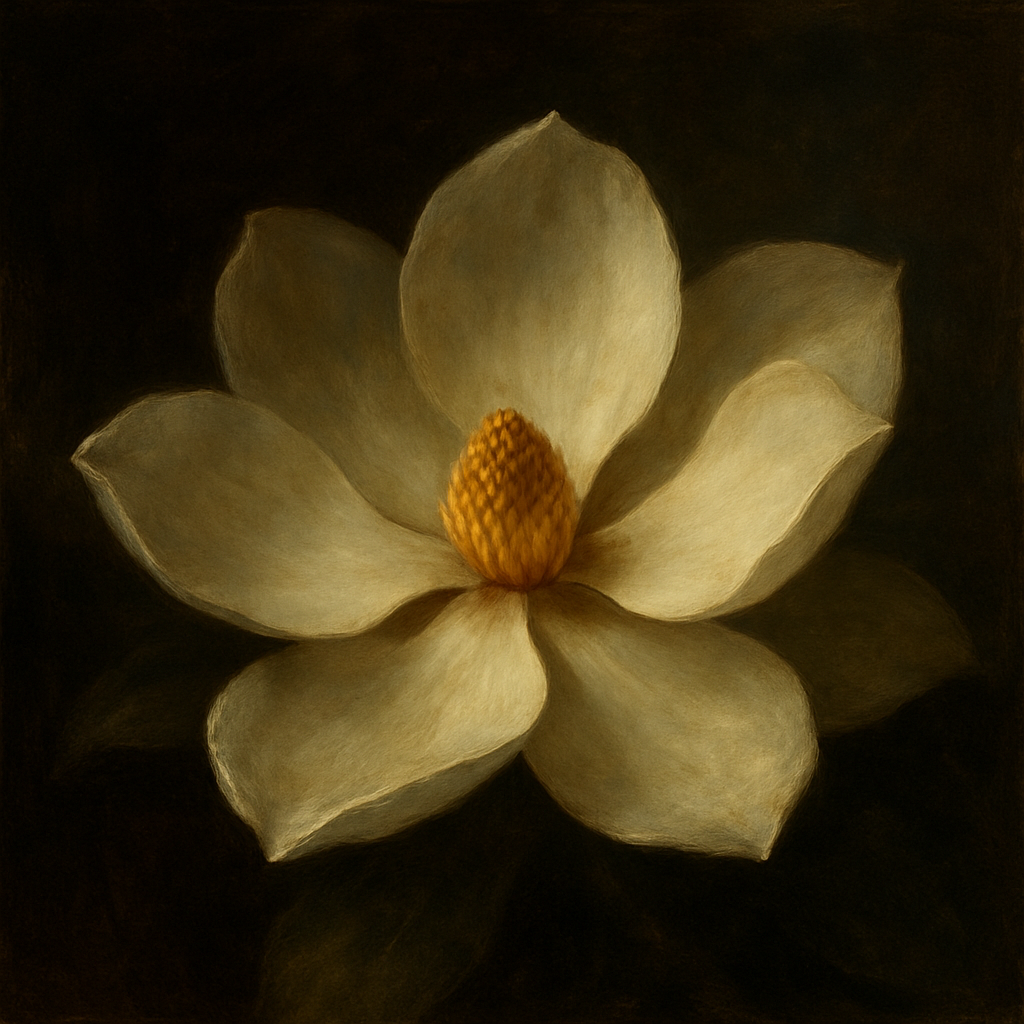 Magnolia Blossom in Quiet Chiaroscuro No. 11 Fine Art Oil Painting - View 1