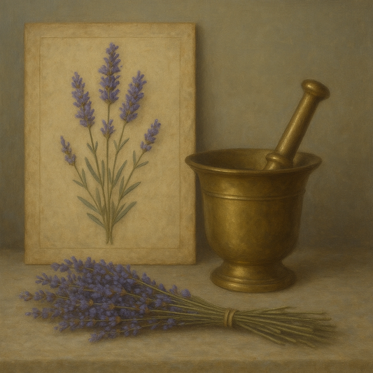 Lavender Herbarium & Mortar Study No. 2 Oil Painting 100% Hand Painted Oil on Belgian Linen Canvas, Original Fine Art Wall Decor