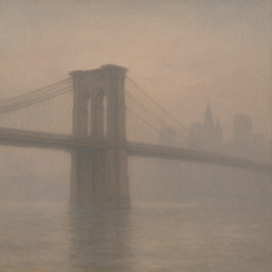 Brooklyn Bridge in Morning River Mist No. 12 Oil Painting 100% Hand Painted Oil on Belgian Linen Canvas, Original Fine Art Wall Decor