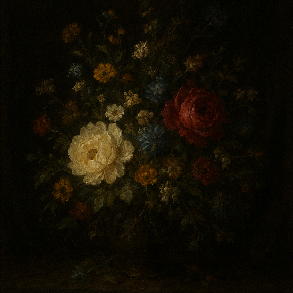 Moody Dutch Master Dark Floral Still Life No. 7 Fine Art Oil Painting - View 1