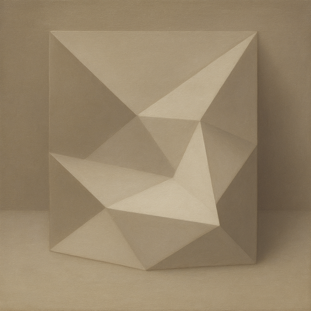 Folded Paper Geometry in Neutral Gradient Shadows No. 7 Oil Painting 100% Hand Painted Oil on Belgian Linen Canvas, Original Fine Art Wall Decor