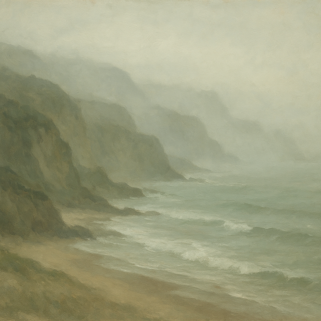 Morning Mist Over Pacific Shore Seascape Oil Painting - View 1