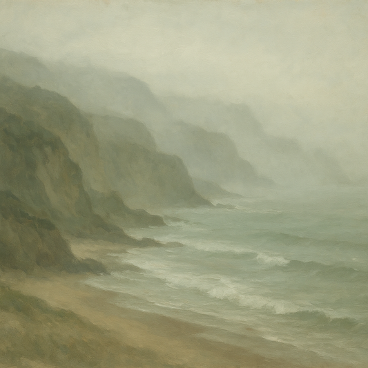 Morning Mist Over Pacific Shore Seascape Oil Painting - View 1