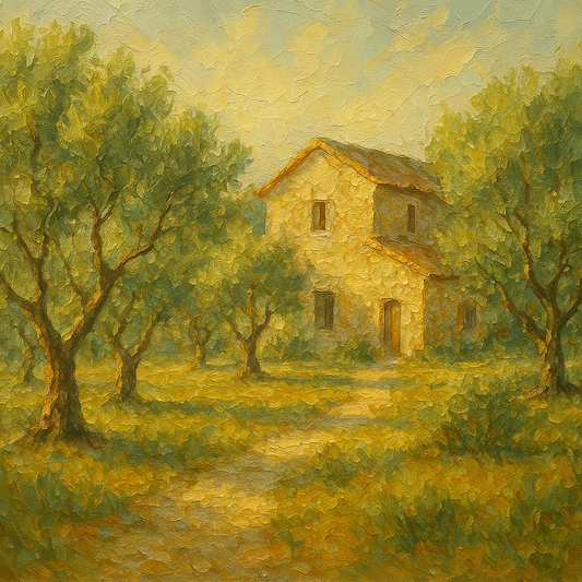 Vintage Olive Grove & Stone Farmhouse No. 3 Oil Painting - 100% Hand-Painted Master Oil Painting
