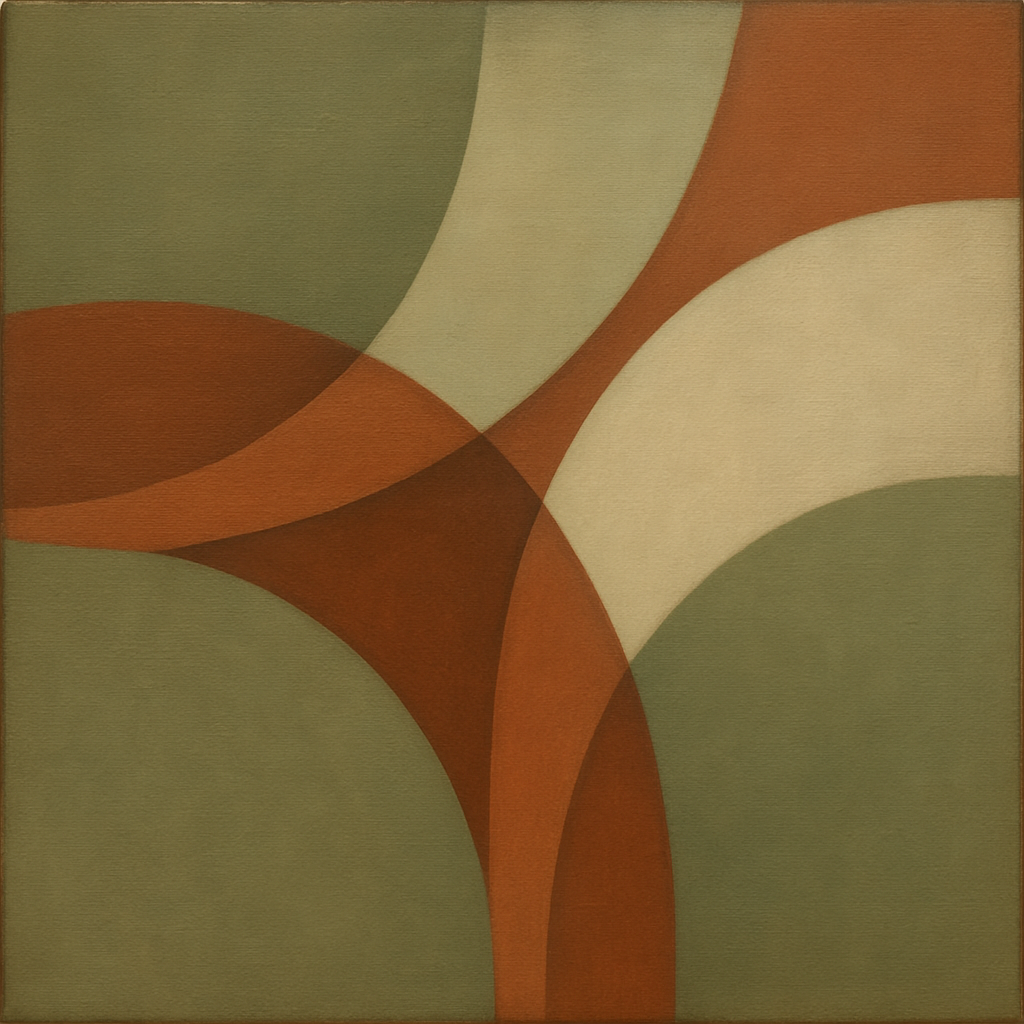 Intersecting Curved Forms in Olive & Rust No. 21 Oil Painting - View 1