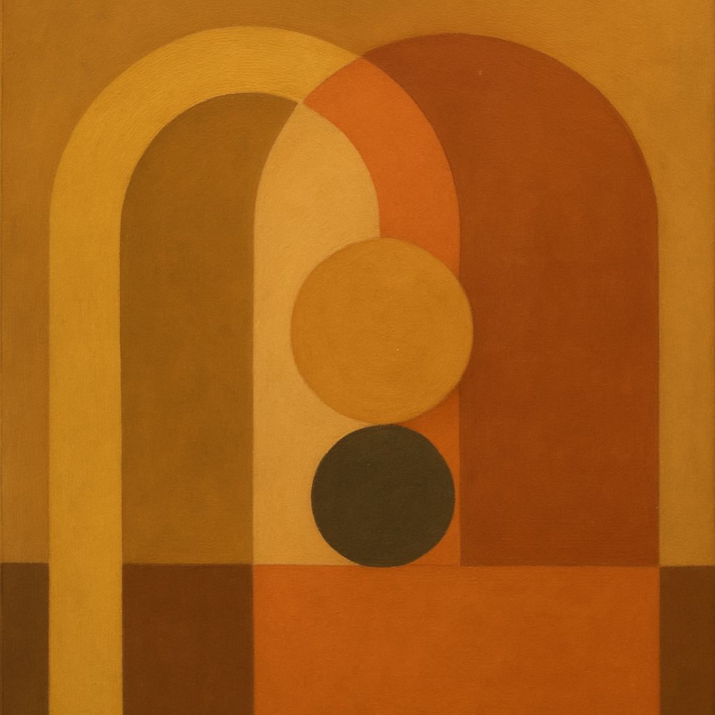 Arch & Circle Equilibrium in Warm Earth Tones No. 25 Oil Painting 100% Hand Painted Oil on Belgian Linen Canvas, Original Fine Art Wall Decor