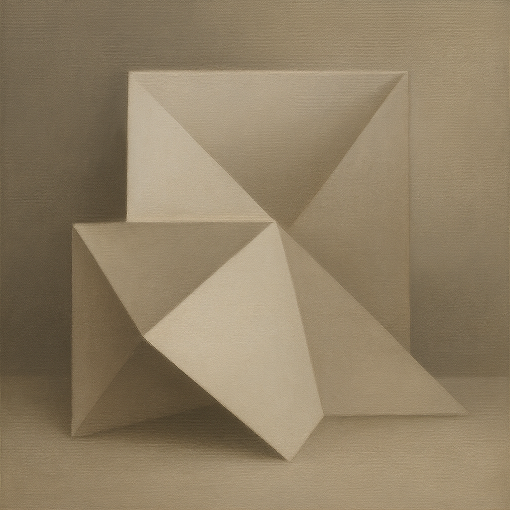 Folded Paper Geometry in Neutral Gradient Shadows No. 13 Oil Painting - View 1