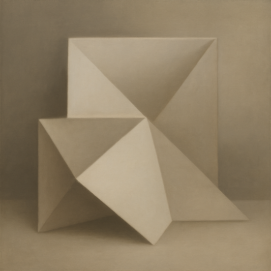 Folded Paper Geometry in Neutral Gradient Shadows No. 13 Oil Painting 100% Hand Painted Oil on Belgian Linen Canvas, Original Fine Art Wall Decor