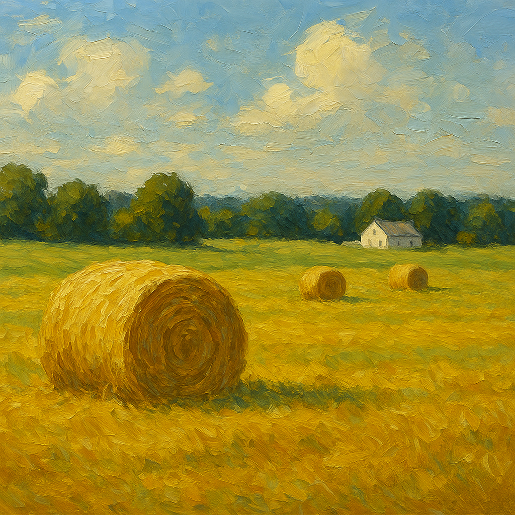 Rolling Meadow Hay Bales Horizon No. 2 Oil Painting - 100% Hand-Painted Master Oil Painting