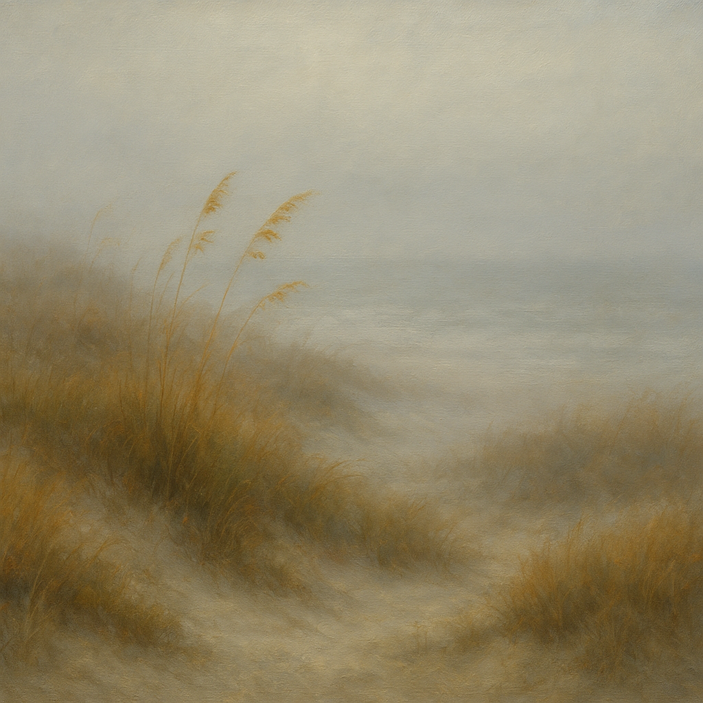 Ethereal Coastal Sea Fog over Silent Dunes No. 10 Fine Art Oil Painting - View 1