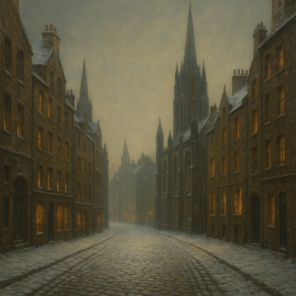 Edinburgh Old Town Royal Mile in Snow No. 14 Oil Painting 100% Hand Painted Oil on Belgian Linen Canvas, Original Fine Art Wall Decor