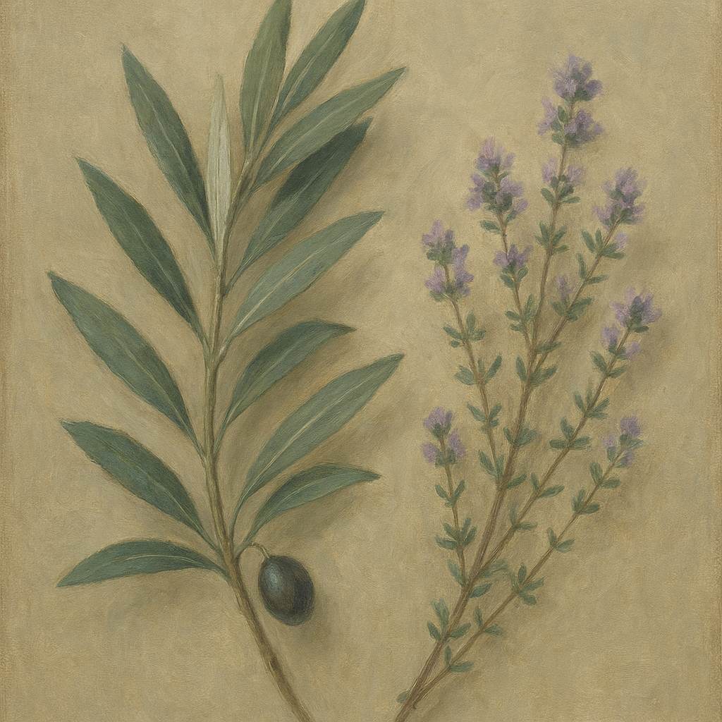 Olive Branches & Wild Thyme Botanical Study No. 13 Fine Art Oil Painting - View 1