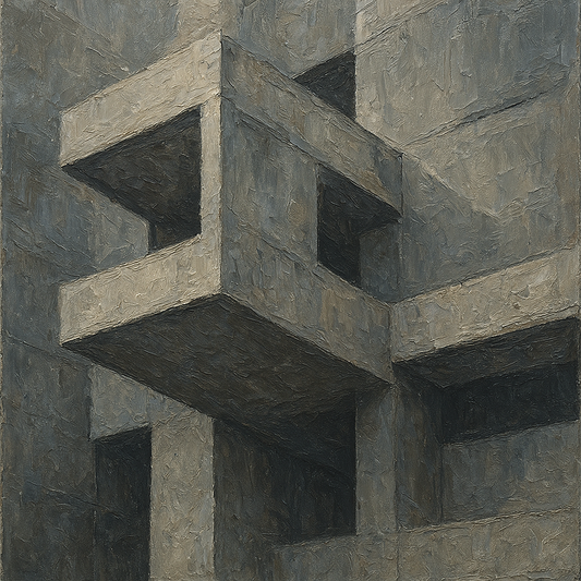 Brutalist Cantilevered Balcony Study Oil Painting - 100% Hand-Painted Master Oil Painting