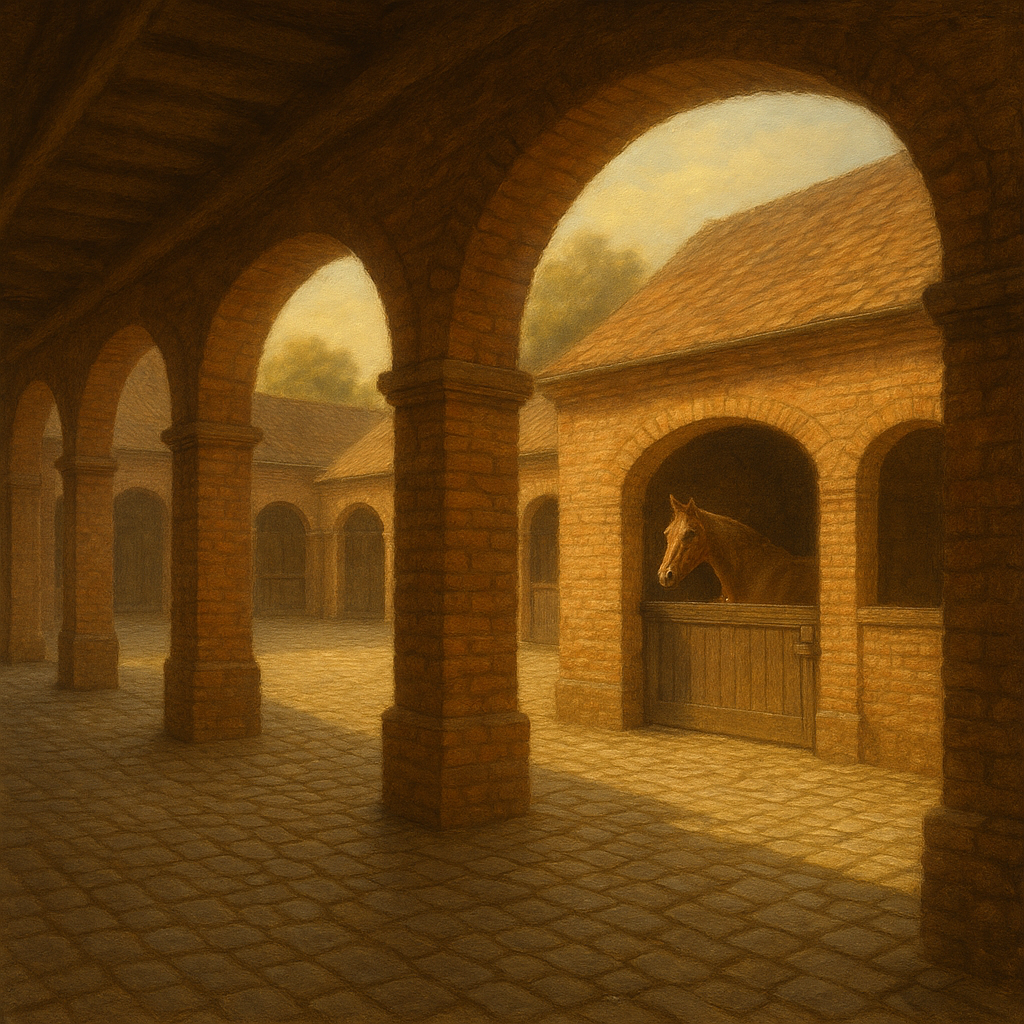 Equestrian Stable Courtyard in Late Afternoon No. 5 Oil Painting - View 1