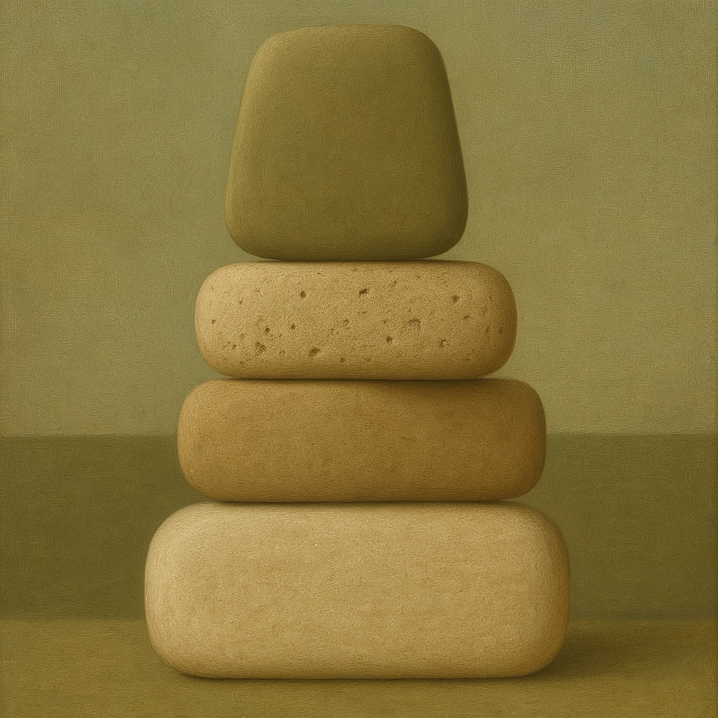 Muted Olive & Sandstone Geometric Balance No. 13 Oil Painting - View 1