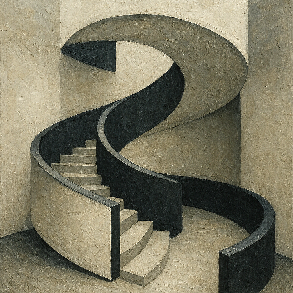Minimalist Spiral Staircase Geometric Oil Painting - View 1