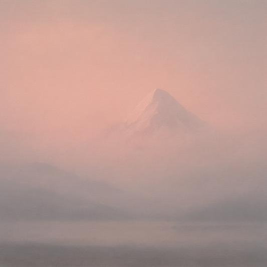 Pale Alpenglow over Distant Glacial Peak No. 23 Oil Painting 100% Hand Painted Oil on Belgian Linen Canvas, Original Fine Art Wall Decor