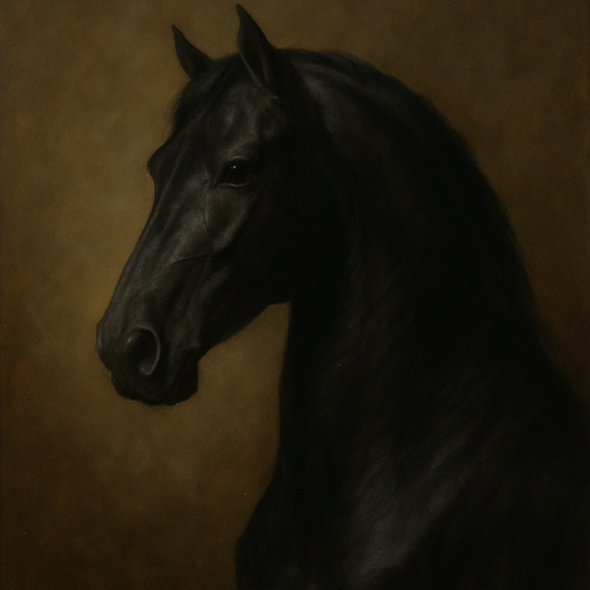 Dark Stallion Portrait in Classical Sfumato No. 20 Oil Painting - View 1