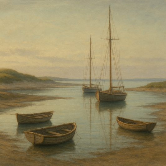 Quiet Fishing Harbor at Morning Low Tide No. 9 Oil Painting 100% Hand Painted Oil on Belgian Linen Canvas, Original Fine Art Wall Decor