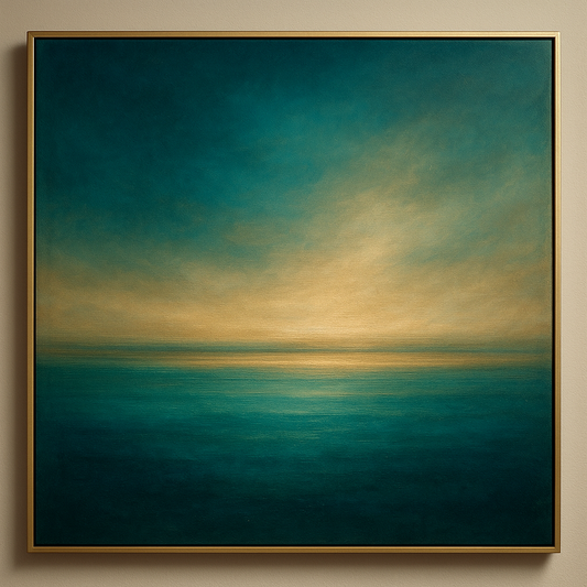 Peacock Teal & Champagne Gold Horizon No. 7 Oil Painting 100% Hand Painted Oil on Belgian Linen Canvas, Original Fine Art Wall Decor