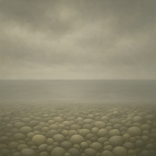 Overcast Coastal Fog & Wet Pebble Shingle No. 22 Oil Painting 100% Hand Painted Oil on Belgian Linen Canvas, Original Fine Art Wall Decor