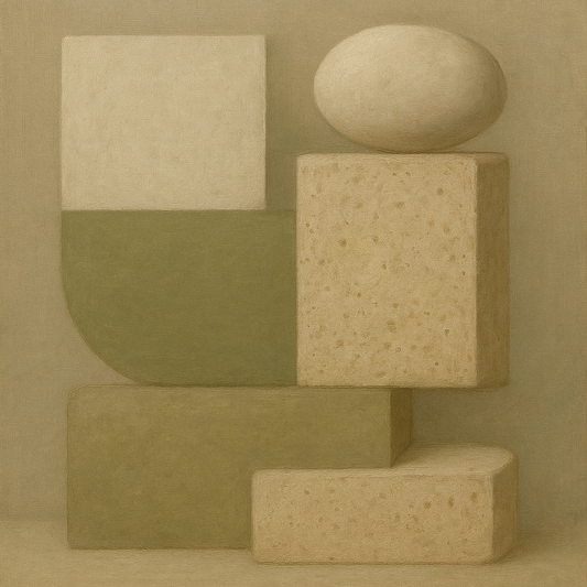 Muted Olive & Sandstone Geometric Balance No. 2 Oil Painting 100% Hand Painted Oil on Belgian Linen Canvas, Original Fine Art Wall Decor