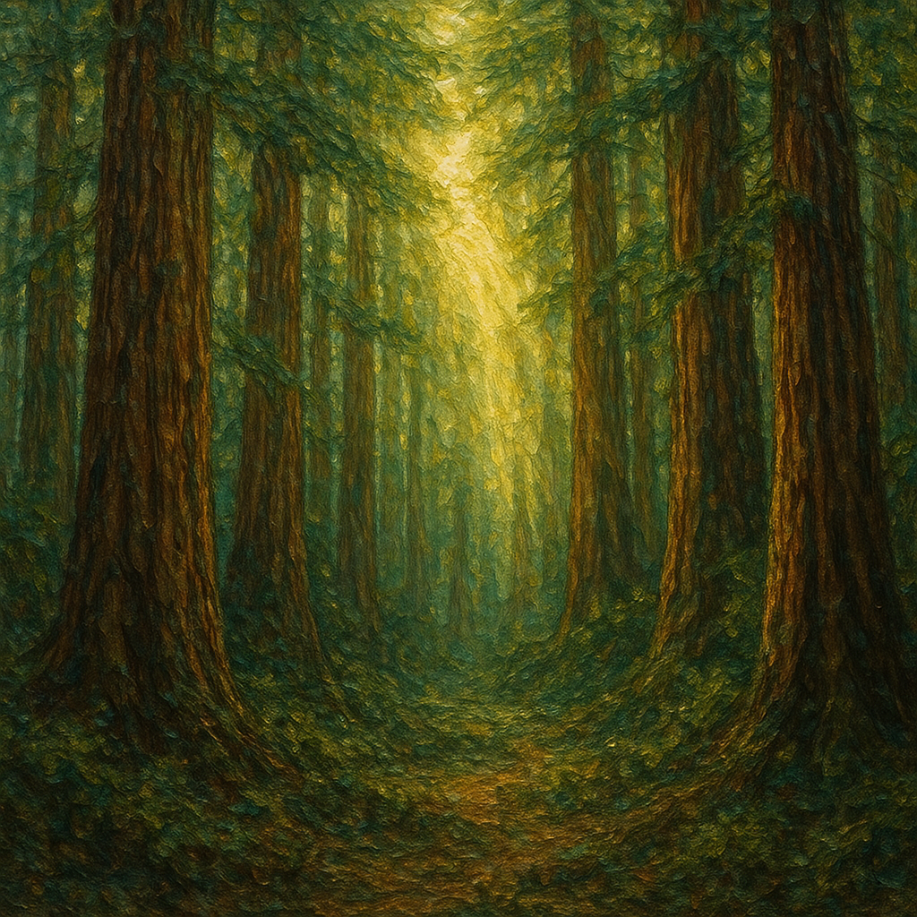 Redwood Canopy Cathedral Landscape Oil Painting - View 1