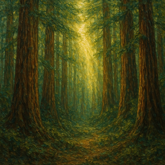 Redwood Canopy Cathedral Landscape Oil Painting - View 1