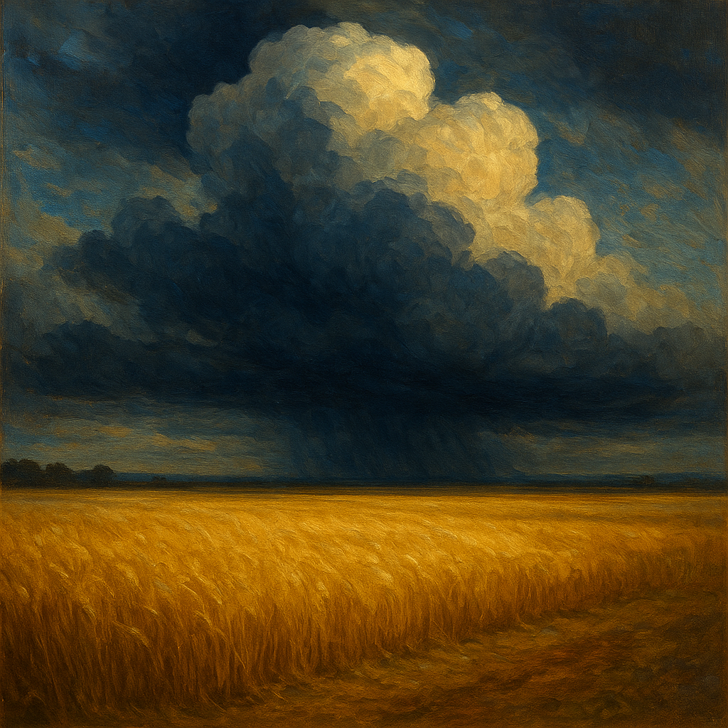 Harvest Wheatfield under Dramatic Thunderhead Sky No. 2 Fine Art Oil Painting - View 1