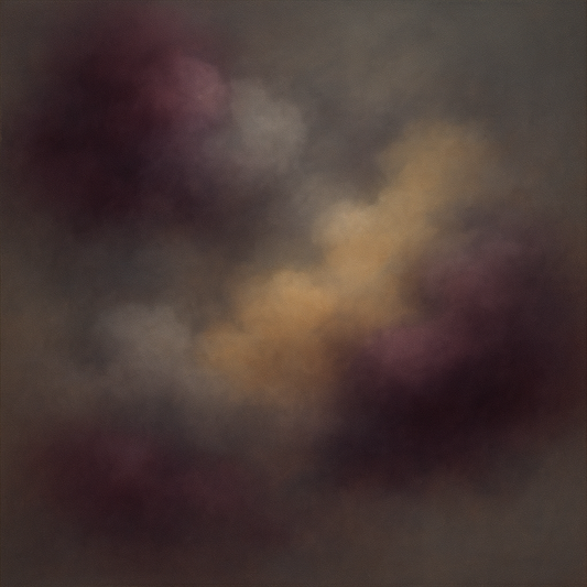 Gilded Plum & Soft Smoke Cloud Harmony Oil Painting 100% Hand Painted Oil on Belgian Linen Canvas, Original Fine Art Wall Decor