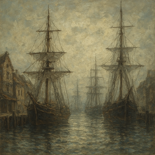 Old World Maritime Harbor & Tall Ships No. 4 Oil Painting - 100% Hand-Painted Master Oil Painting