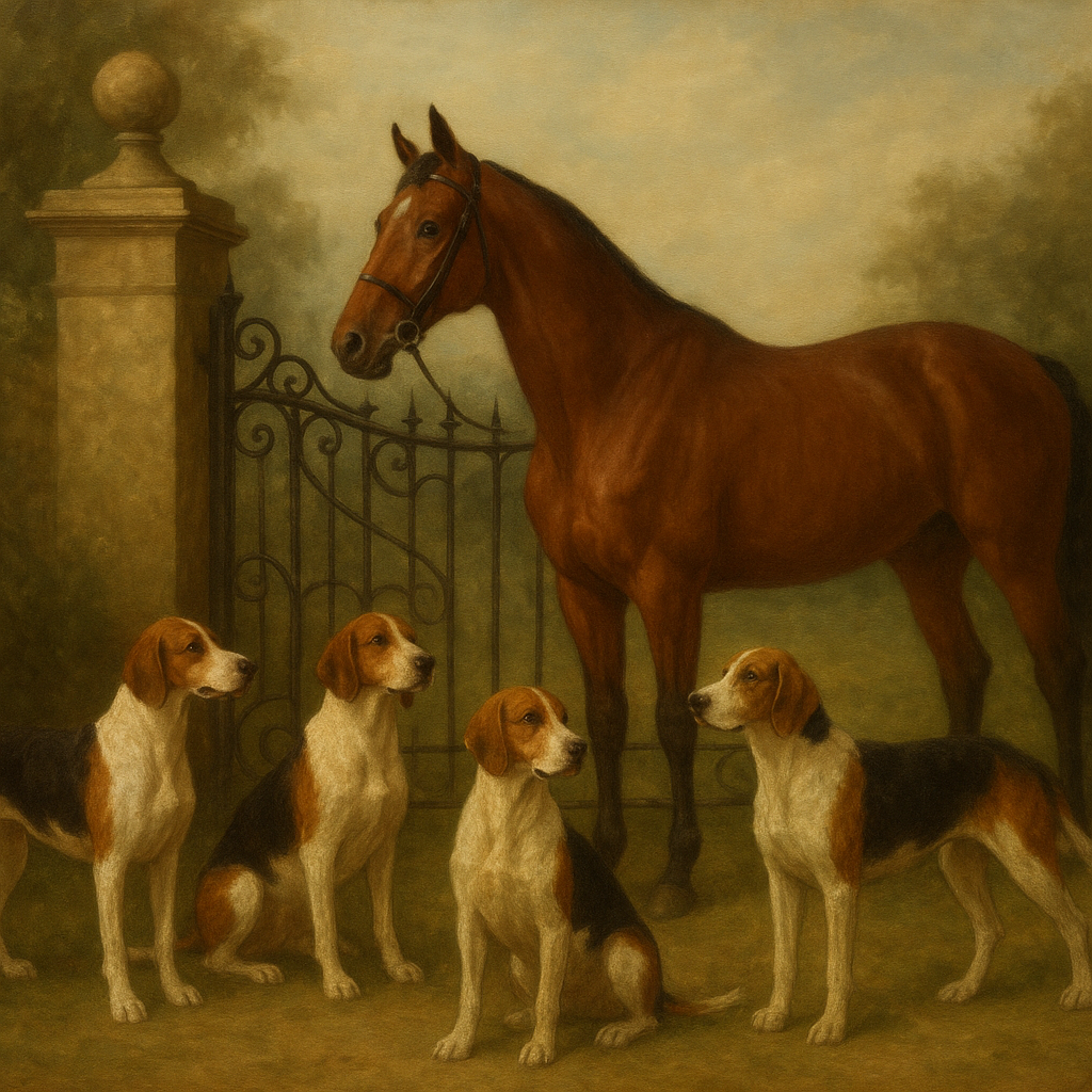Hunting Hounds & Thoroughbred by Estate Gate No. 7 Oil Painting - View 1