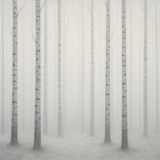 Pale Birch Woodland Silhouette in Whiteout No. 10 Oil Painting 100% Hand Painted Oil on Belgian Linen Canvas, Original Fine Art Wall Decor