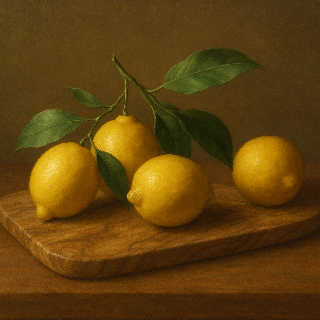 Meyer Lemons on Olive Wood Board No. 4 Oil Painting - View 1