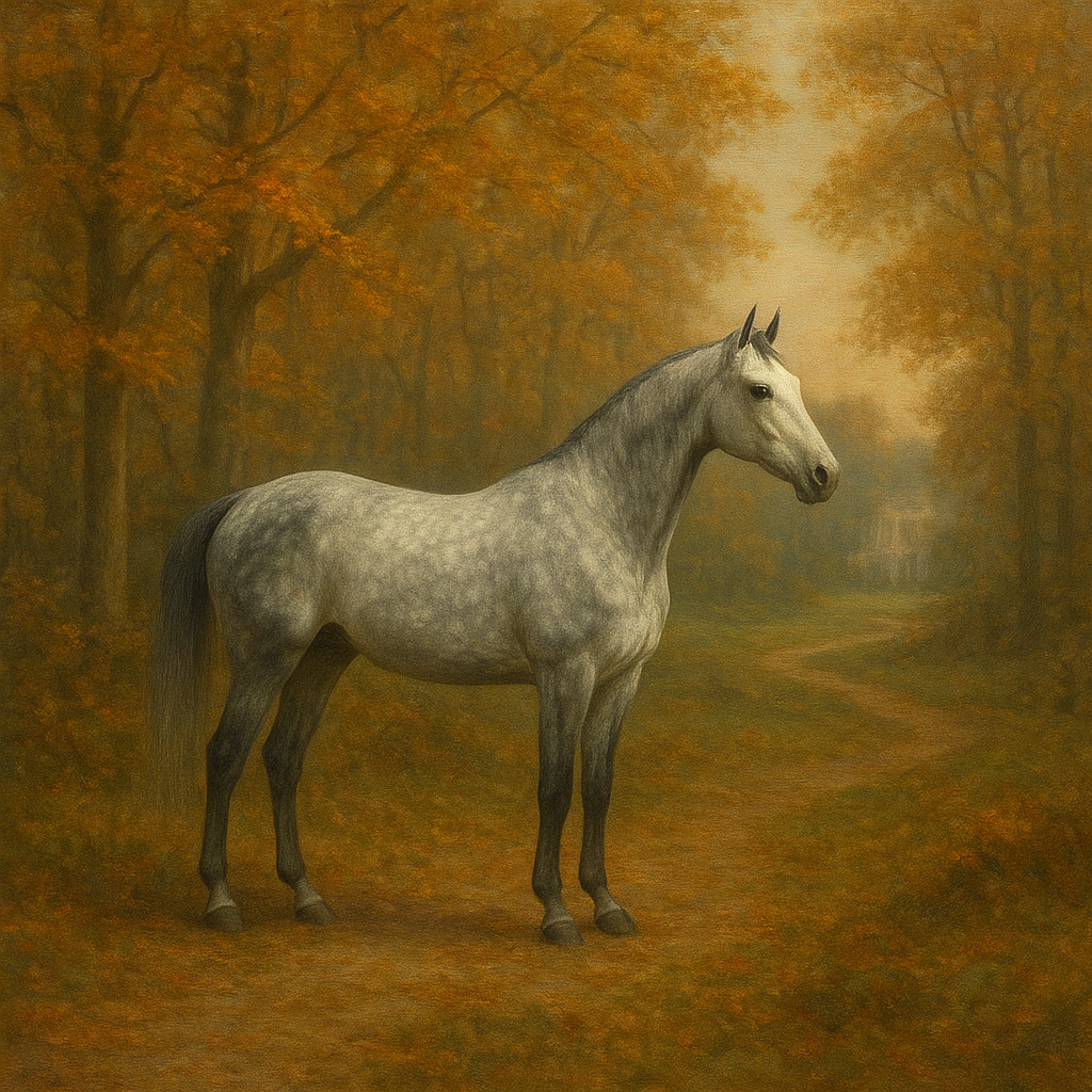 Dappled Grey Hunter in Autumn Woodland No. 14 Oil Painting - View 1