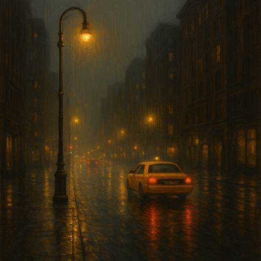 Rain-Drenched Manhattan Avenue Lights No. 12 Oil Painting 100% Hand Painted Oil on Belgian Linen Canvas, Original Fine Art Wall Decor