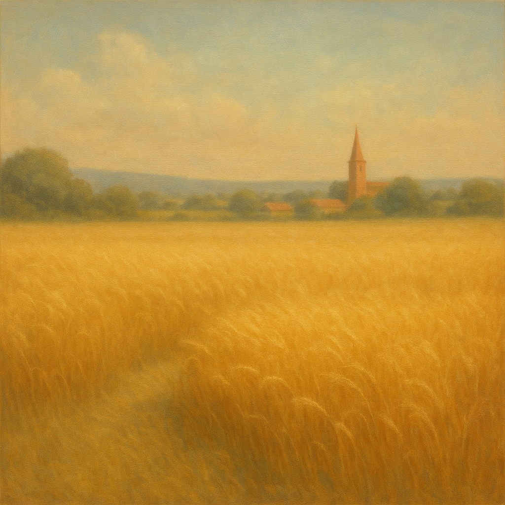 Sun-Drenched Wheatfield & Distant Village No. 8 Oil Painting 100% Hand Painted Oil on Belgian Linen Canvas, Original Fine Art Wall Decor