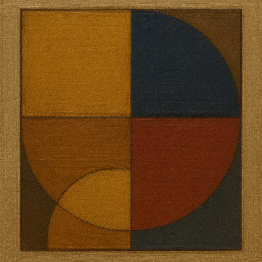 Bauhaus Quadrant Harmony in Primary Earth Tones Oil Painting - View 1