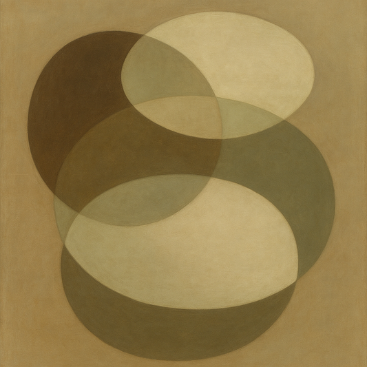 Floating Ellipse Harmony in Walnut & Pale Sage No. 14 Oil Painting 100% Hand Painted Oil on Belgian Linen Canvas, Original Fine Art Wall Decor