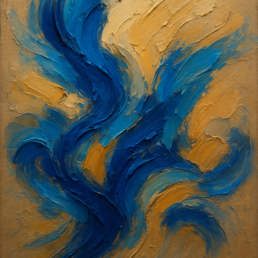 Cobalt Cadence Dynamic Abstract Oil Painting - View 1