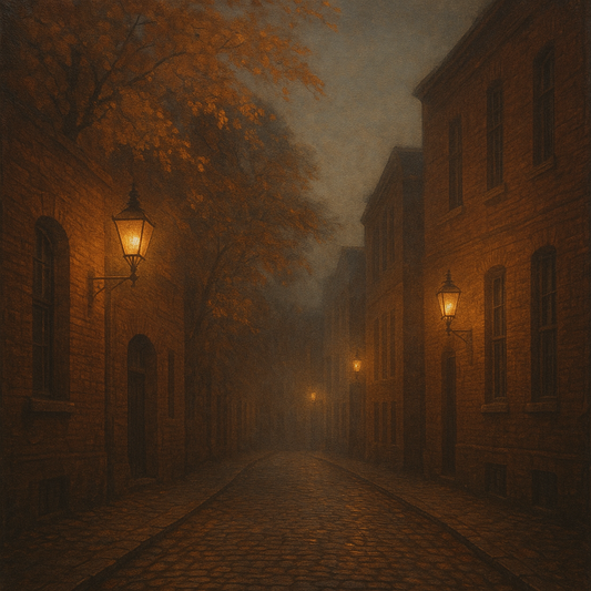 London Gaslamp Alley in Autumn Dusk No. 23 Oil Painting 100% Hand Painted Oil on Belgian Linen Canvas, Original Fine Art Wall Decor