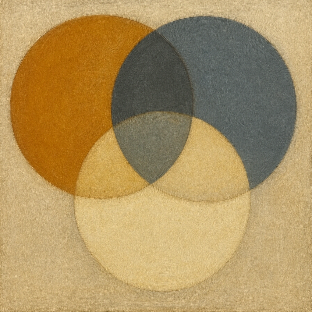 Intersecting Discs in Burnished Ochre & Slate No. 6 Fine Art Oil Painting - View 1